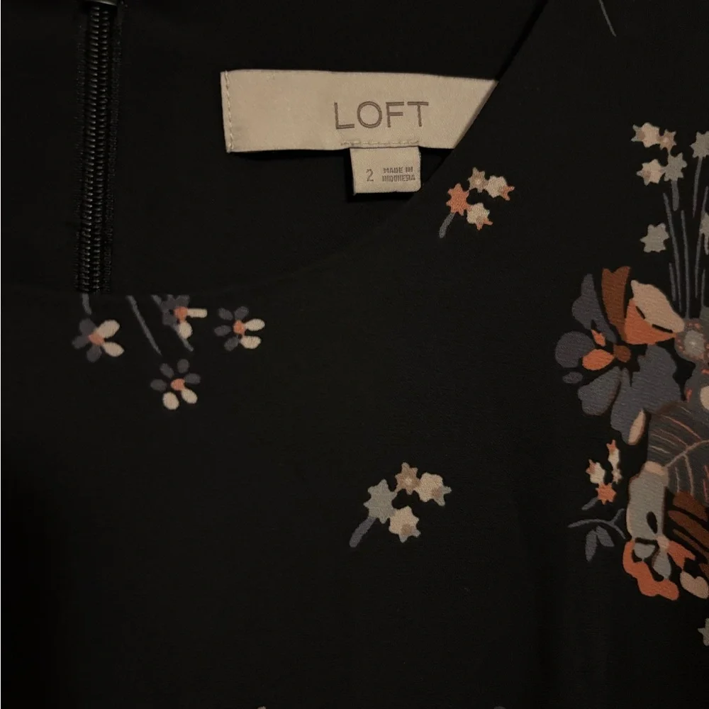 LOFT Black and Pink Floral Long Sleeve Dress - Picture 3 of 7